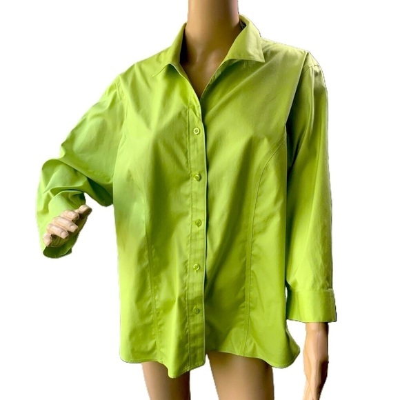 Chicos Green Cotton Long Sleeve Collared Button Up Career Classic Shirt Size 3 - Picture 1 of 12